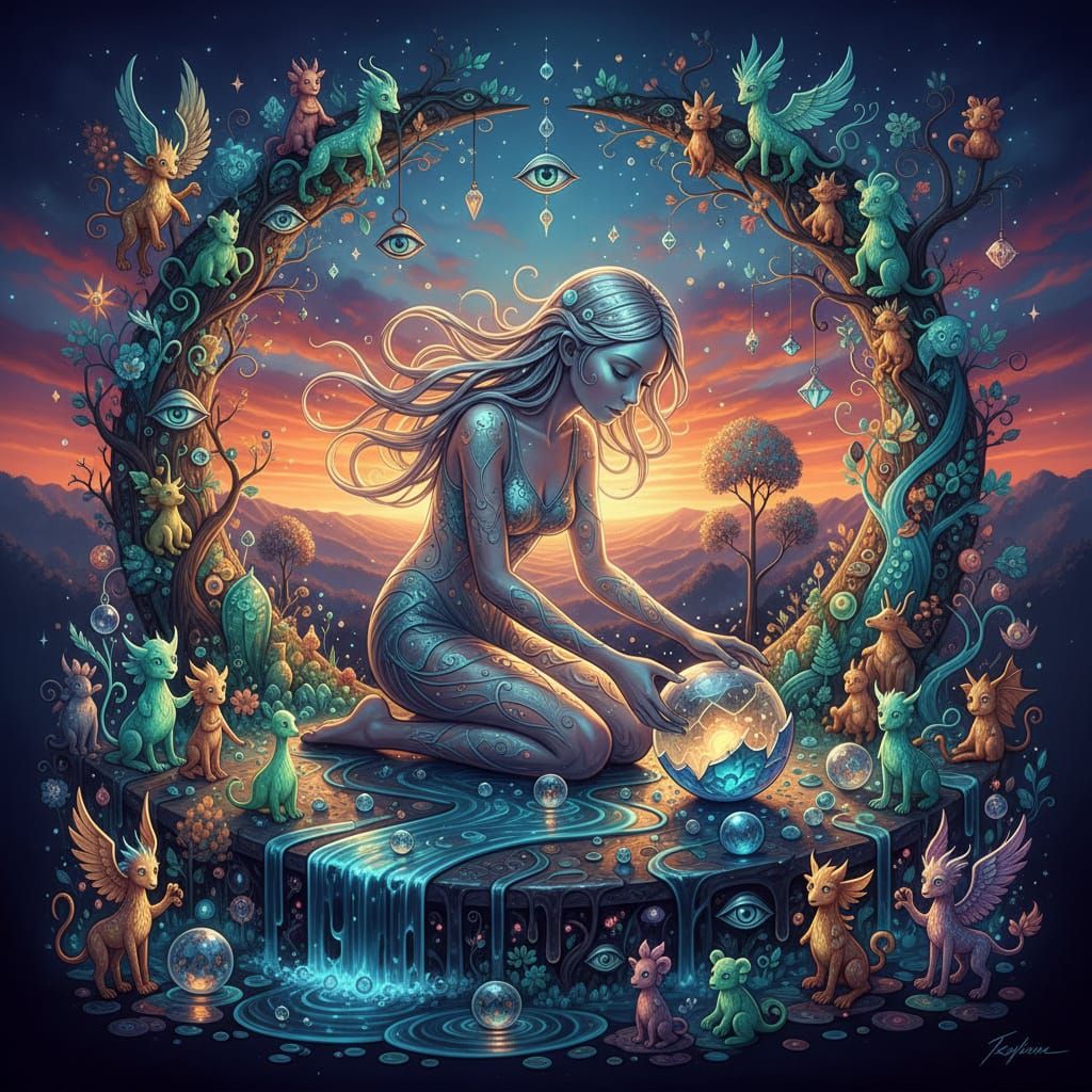 Surreal Fragmented Sculpture of Woman by Sunset