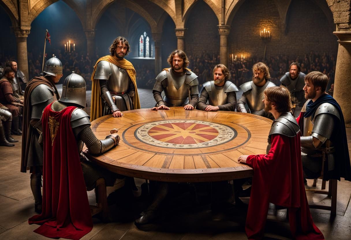 King Arthur and Knights at Round Table in Camelot