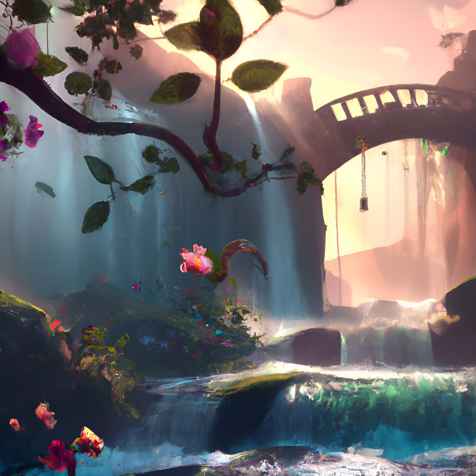 Waterfall Over Ancient Bridge: Digital Matte Painting