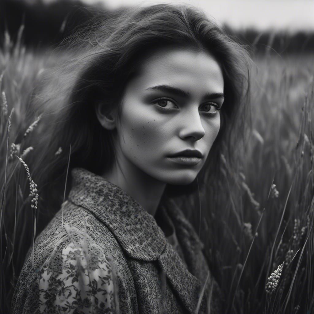 Expressive Black and White Portrait in Coastal Landscape