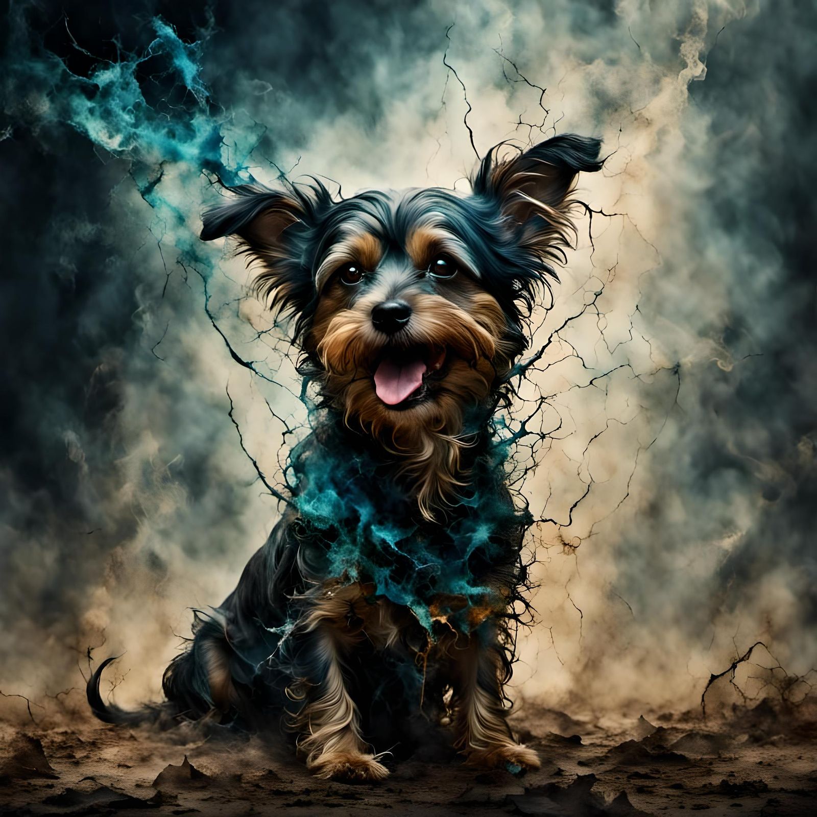 Cute Small Dog in Dark Stylized Aesthetic