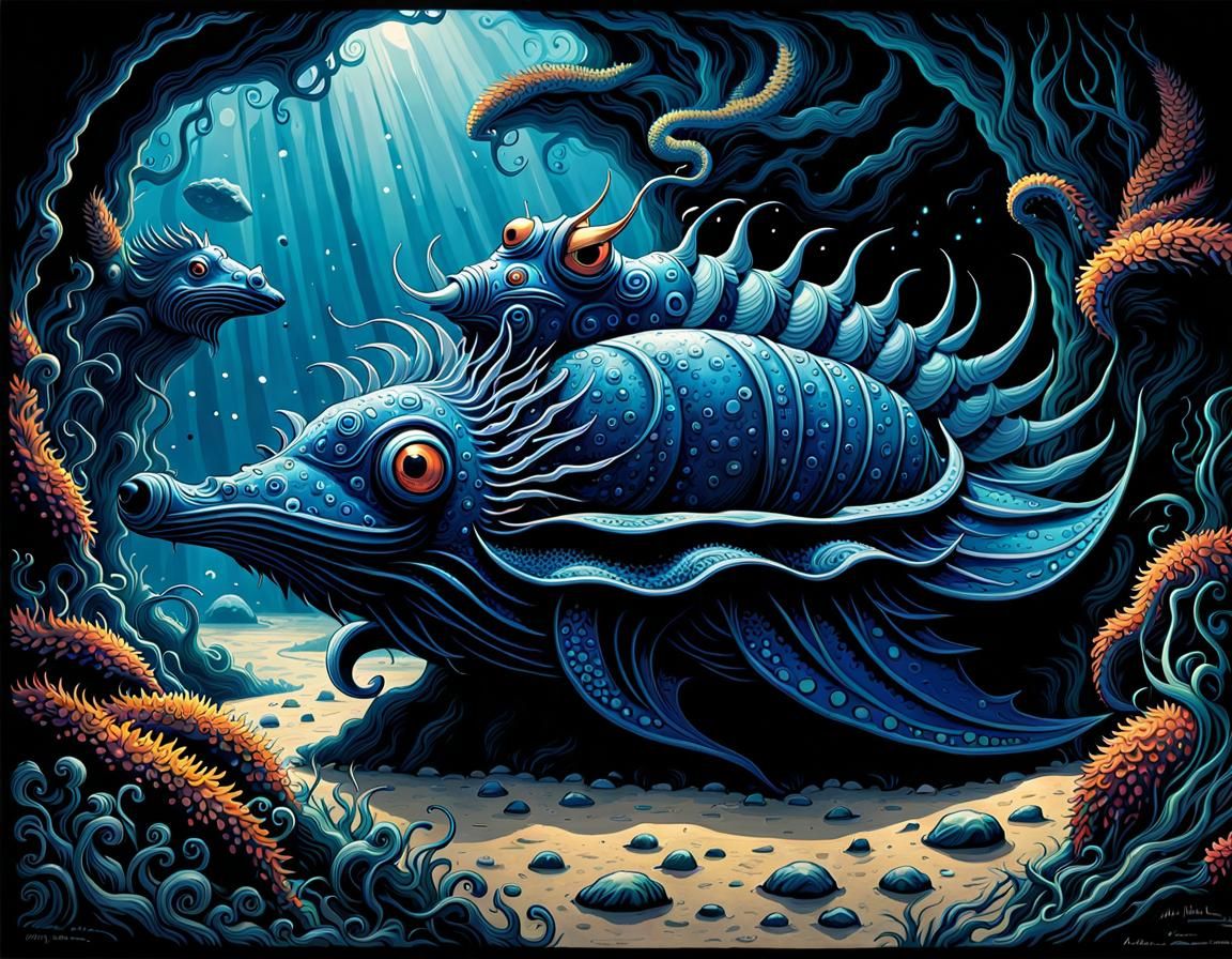 Blue Dragon Sea Slug Scherenschnitte Art Nouveau