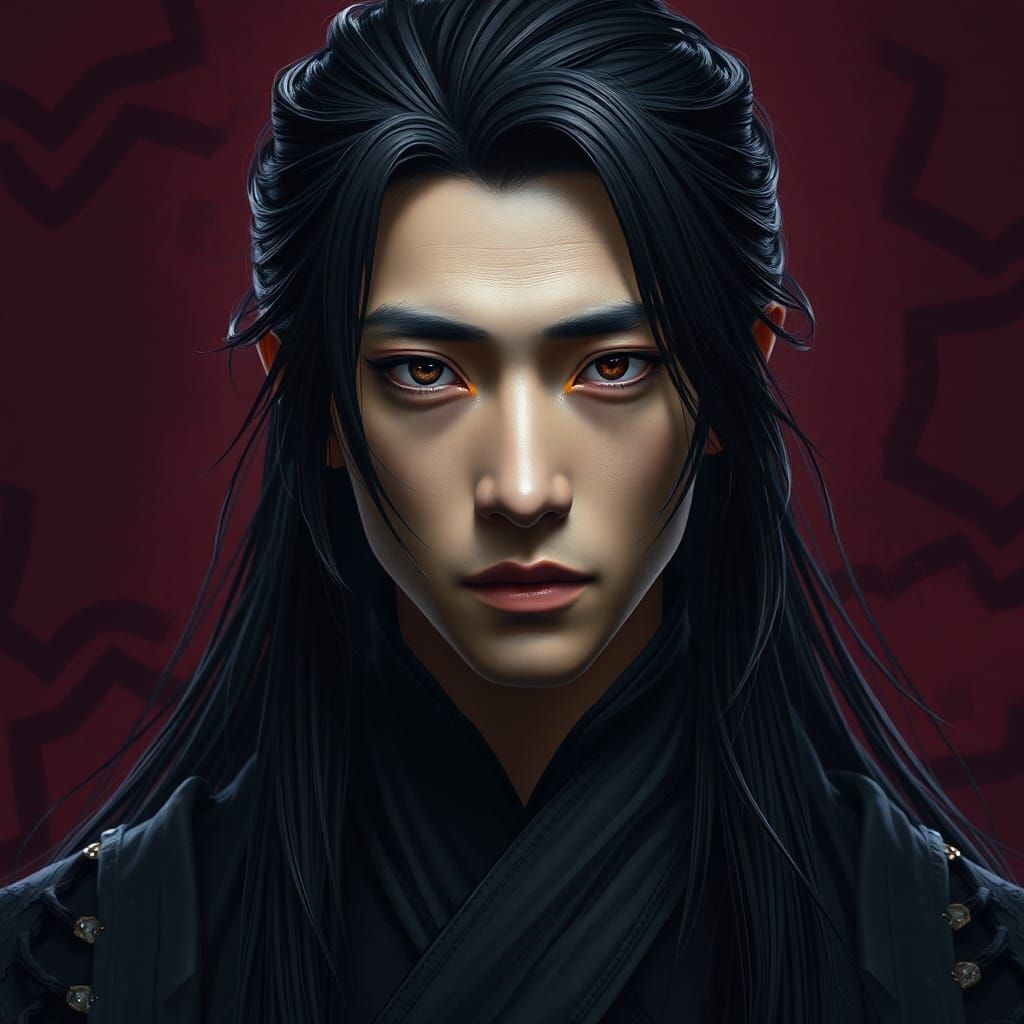 Asian Man with Long Hair in Detailed Matte Painting