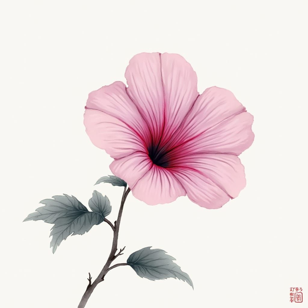 Sweet Petunia Flower in Chinese Ink Wash Style