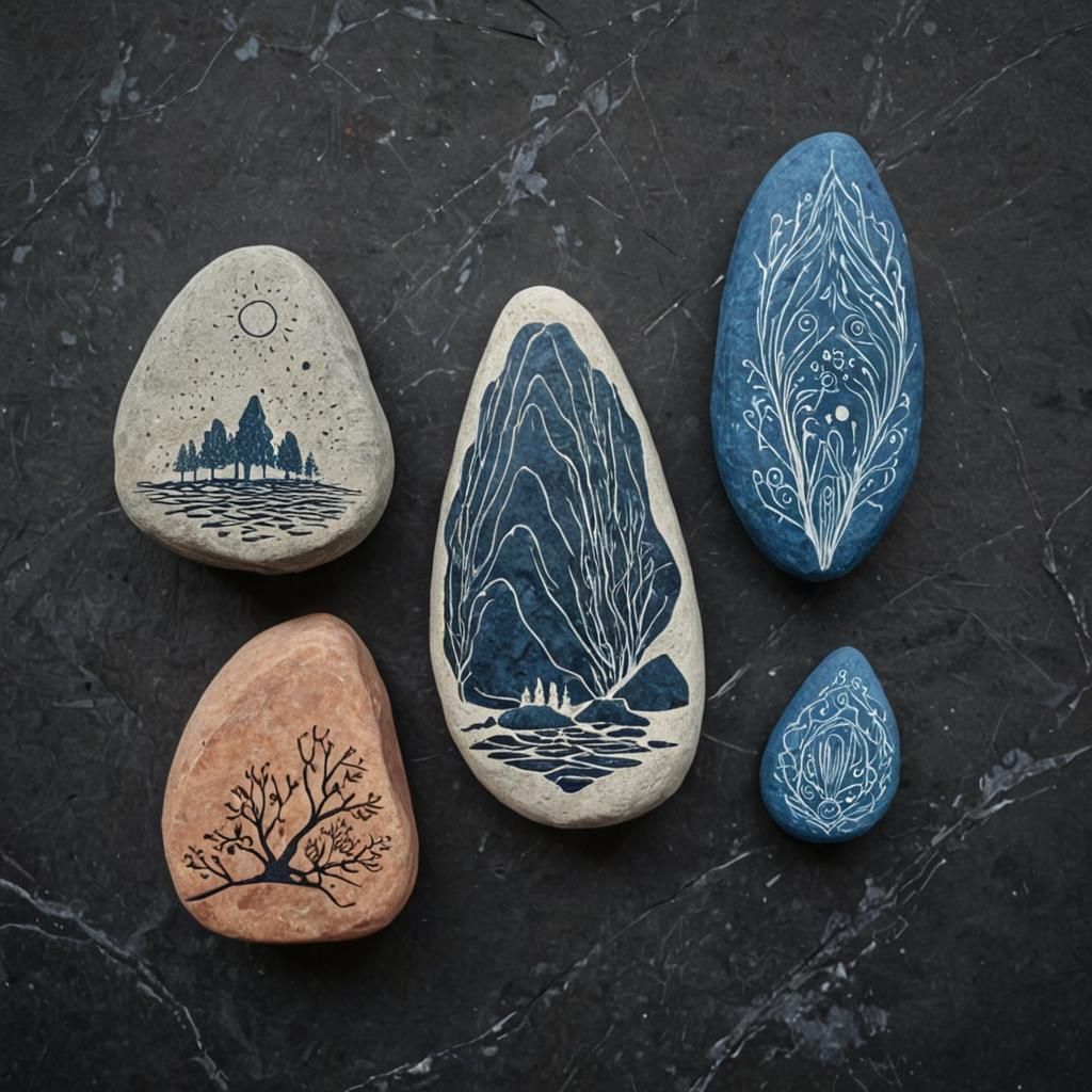 Surreal Spirit Rock Engraving in Tuonenhetki Style with Whim...