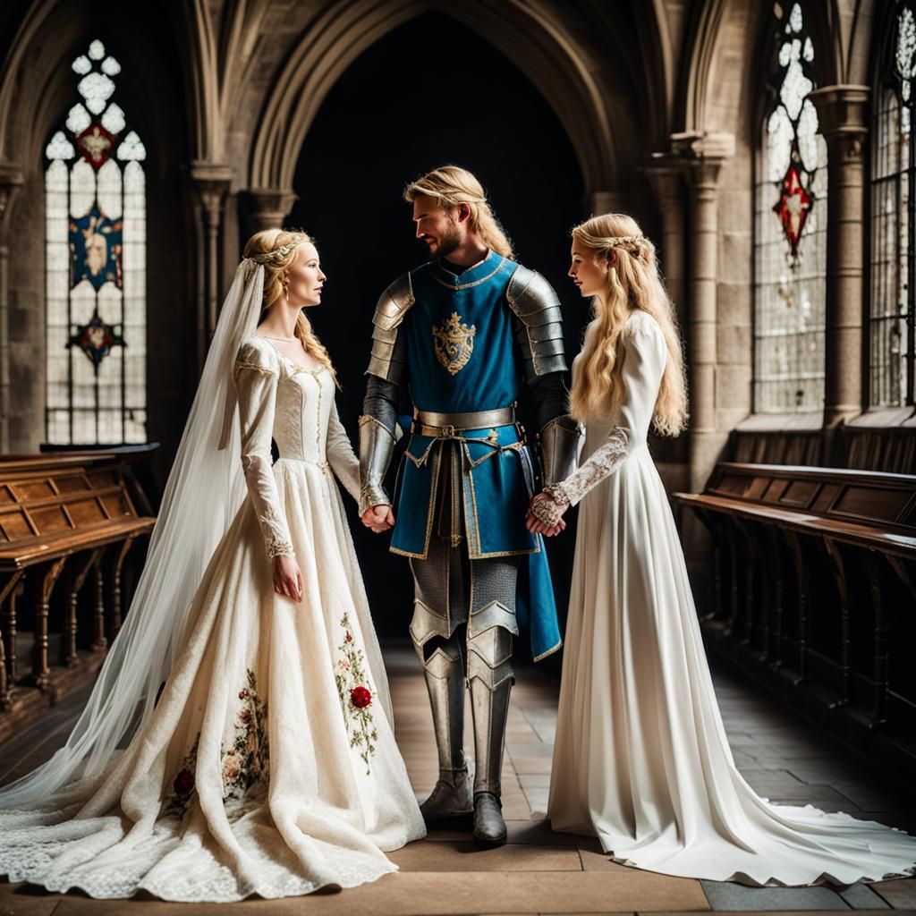 Medieval Knight and Bride Holding Hands