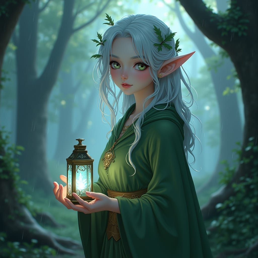 Ethereal Elven Girl in Misty Forest: 3D Anime Art