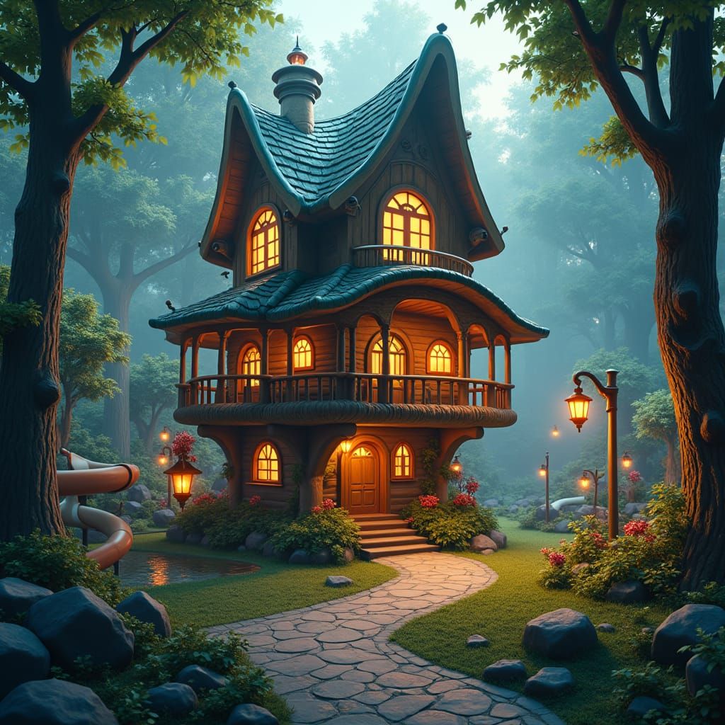 Mystical Fantasy House in Lush Forest Playground
