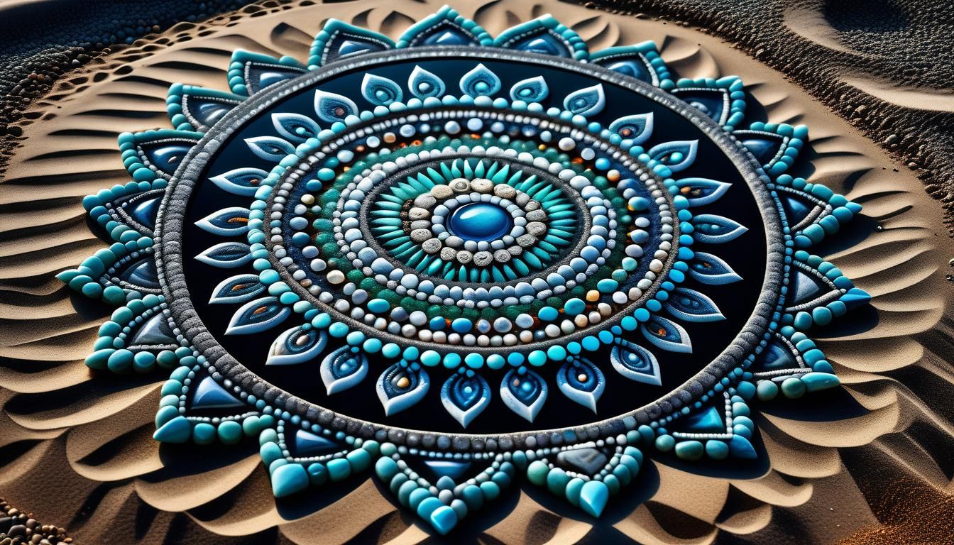 Gem Mandala in Sand: Hyperrealistic HDR Image