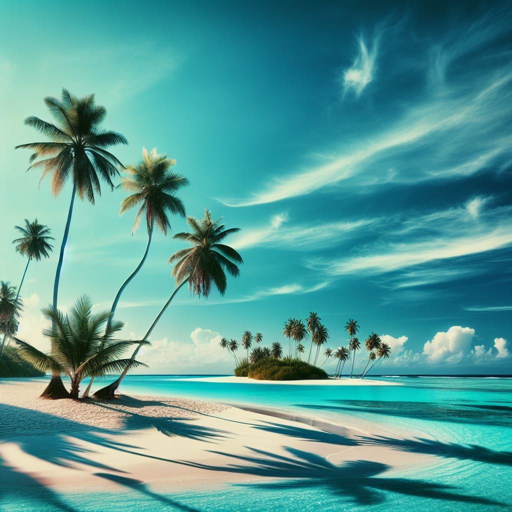 Tropical Beach Paradise: Turquoise Waters and Palm Trees
