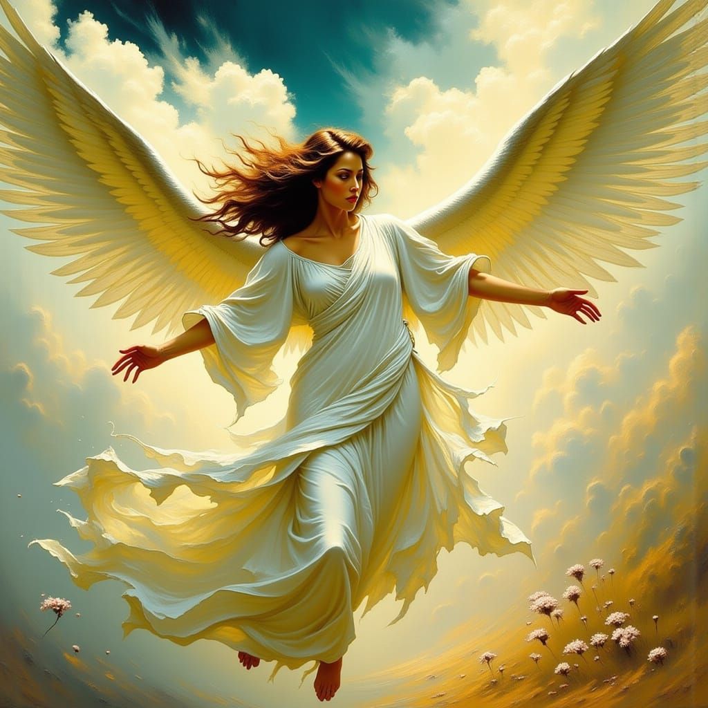 Dynamic Angel in Flight: Digital Art