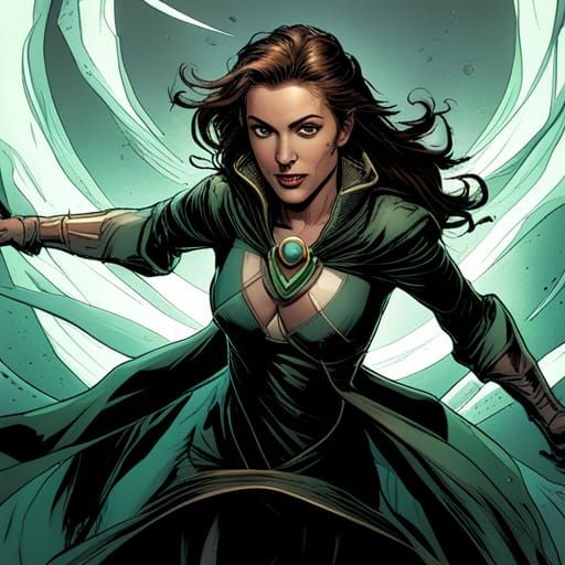 Talia al Ghul in Silk Dress, Comic Book Art