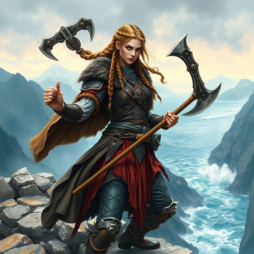 Viking Maiden in Traditional Armor