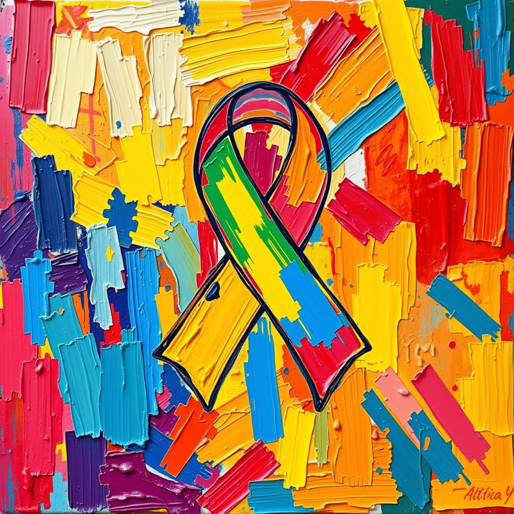 Dynamic Autism Awareness Logo in Neo-Expressionist Style