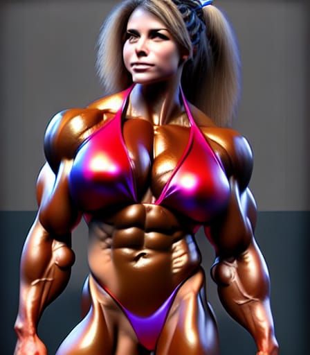 Female Bodybuilder as Japanese Digital Illustration