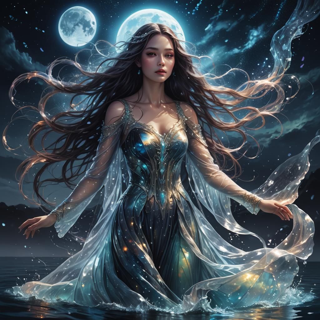 Spectral Woman Under Starlight: Digital Art