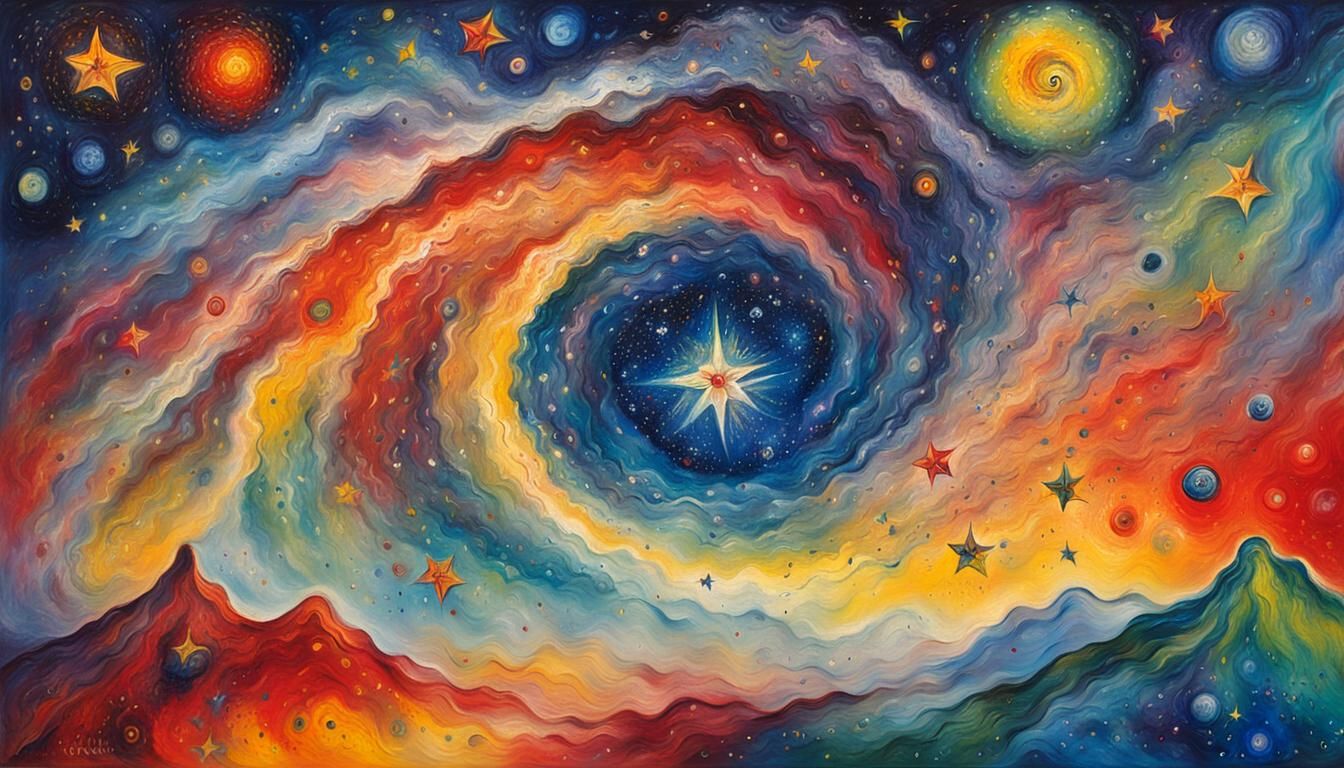 Dreamy Starfield Nebula in Naive Art Style