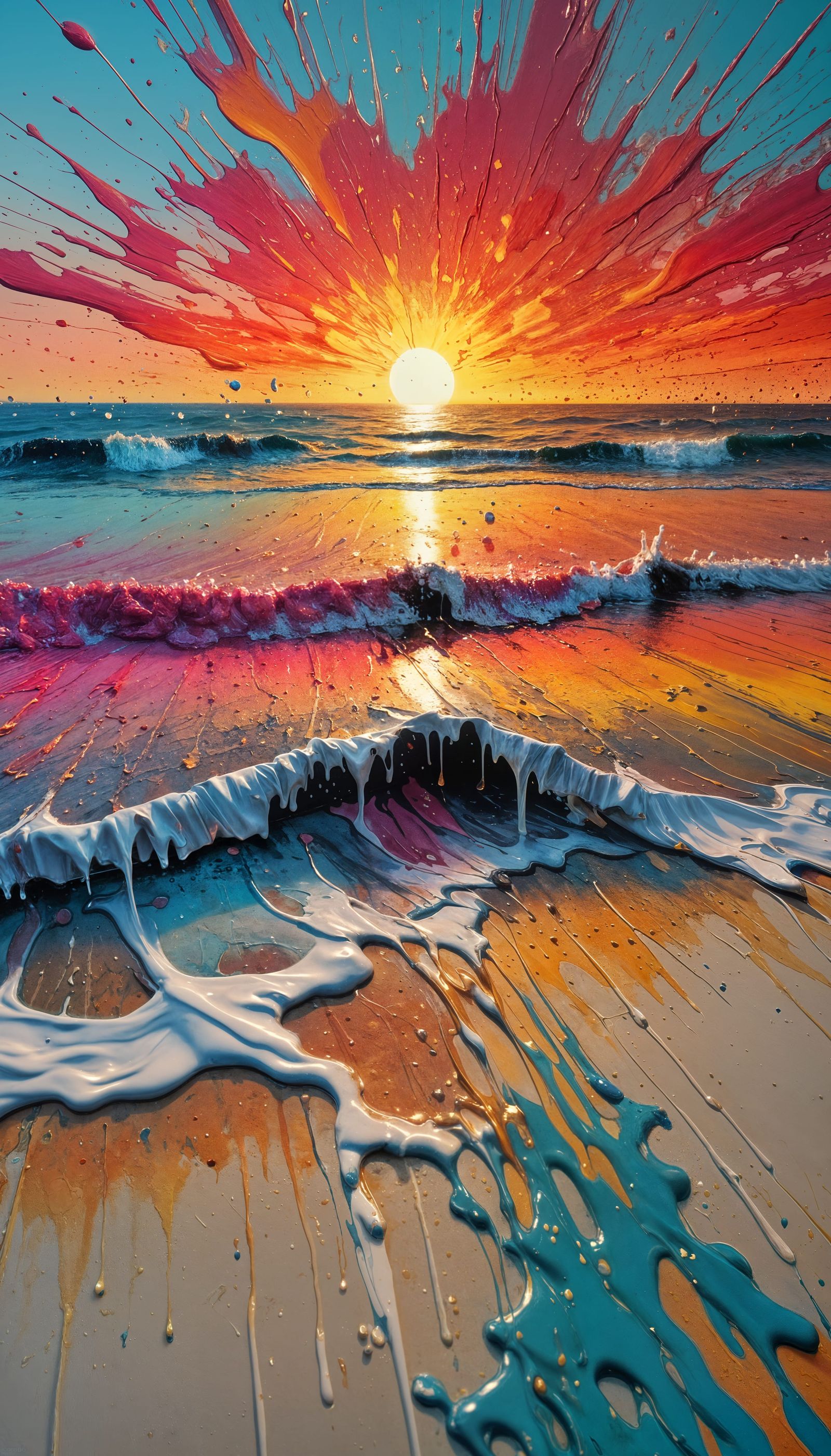 Abstract Impressionist Sunset Beach with Dripping Paint