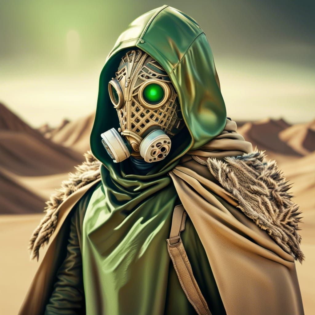 Masked Desert Warrior in Futuristic Sci-Fi Armor