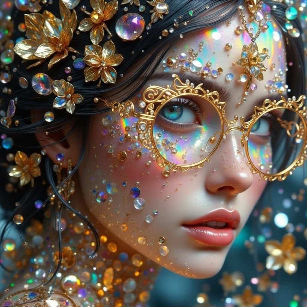 Iridescent Glass Woman with Gold Accents