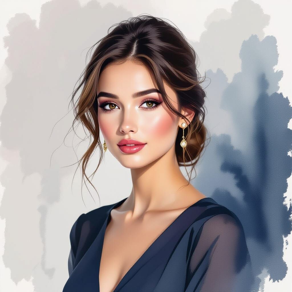 Elegant Woman Portrait with Abstract Art Elements