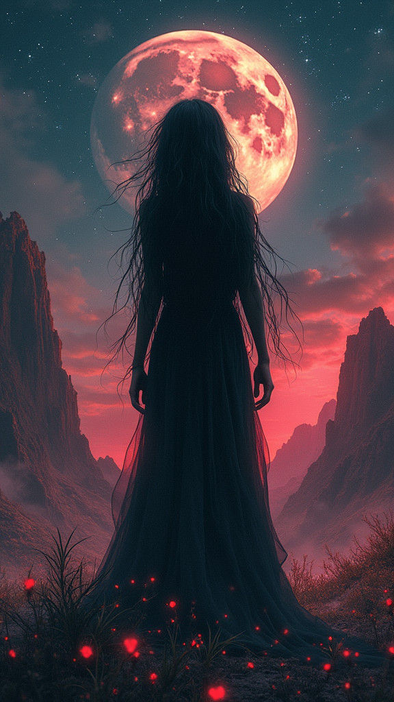 Stained Glass Cosmic Girl on Alien Landscape