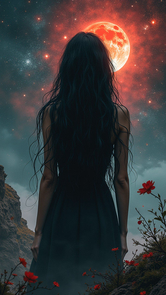 Cosmic Lovecraftian Girl in Stained Glass Style