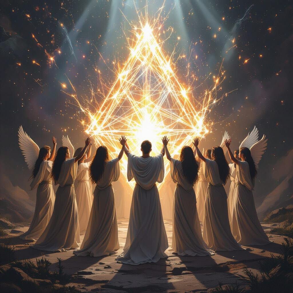 Cherubim Encircling Person in Luminous Merkaba