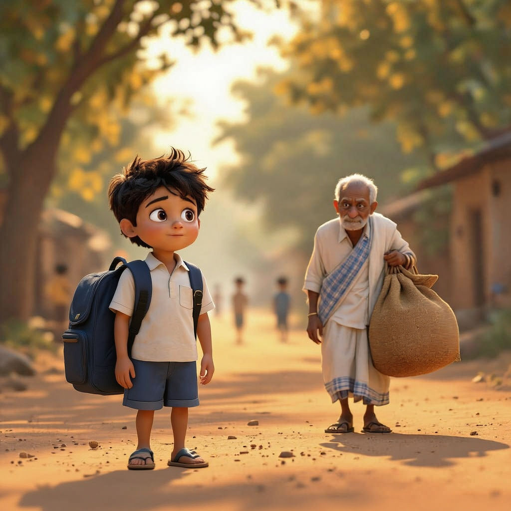 Golden Village Road: Pixar-Style 3D Scene