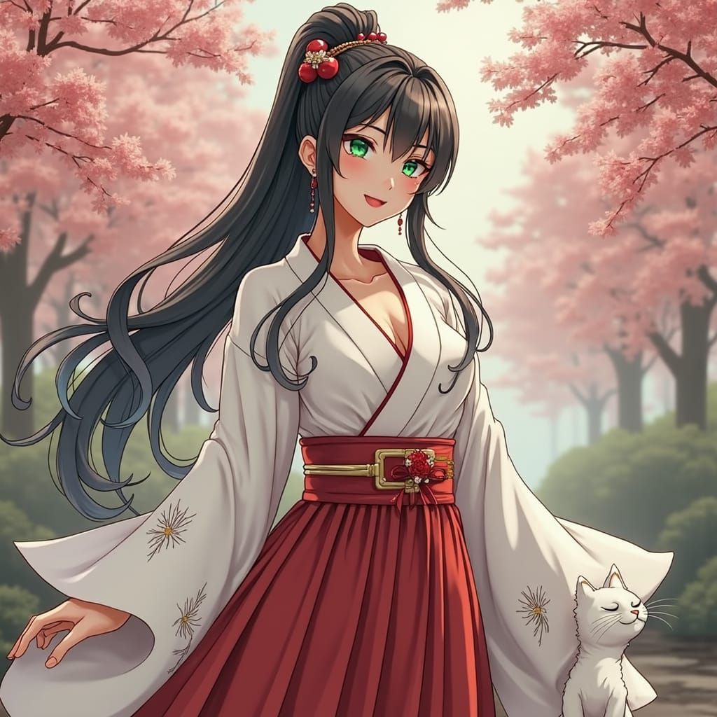 Japanese Shrine Maiden in Ethereal Glow