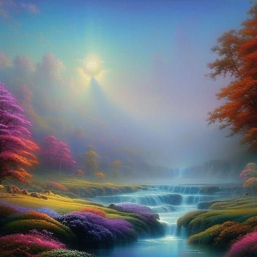 Ethereal Dreamland Landscape in Luminist Style