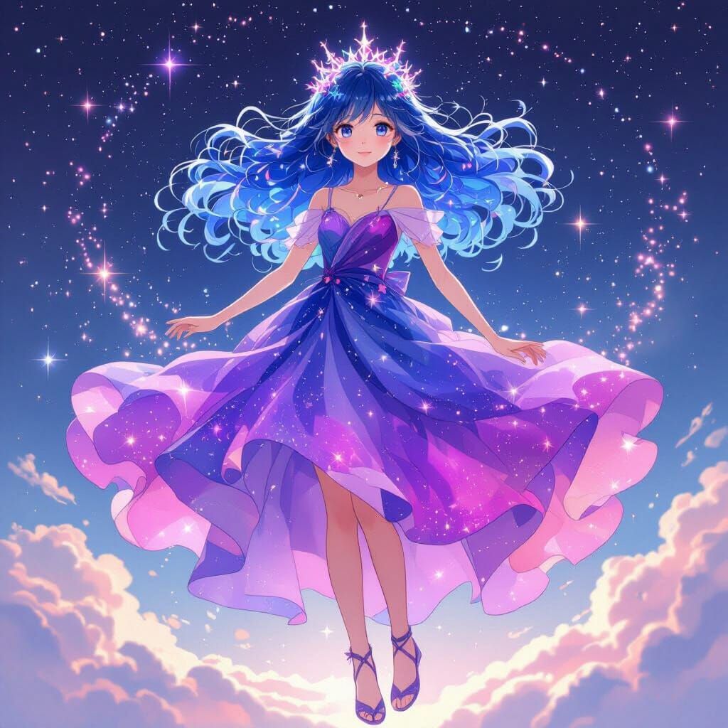 Anime Teen Galaxy Goddess in Starry Space