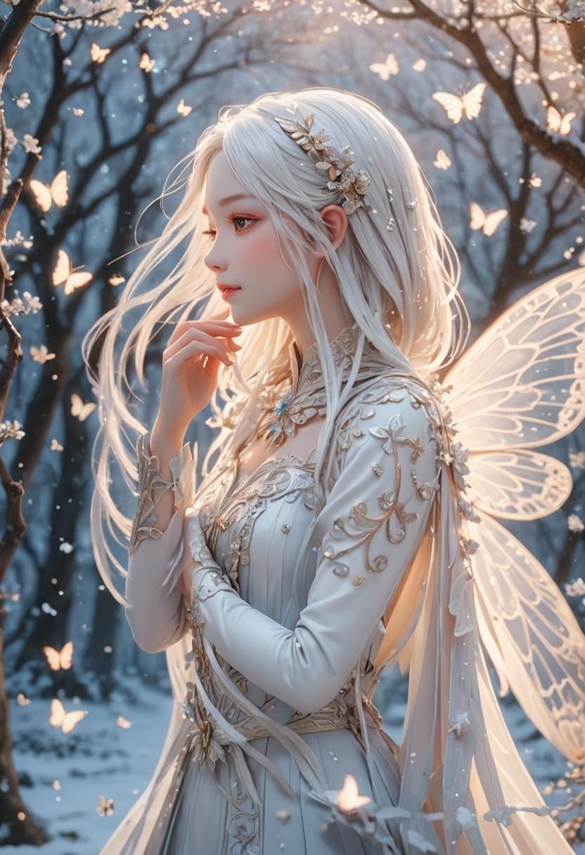 Delicate White Fairy in Anime Style