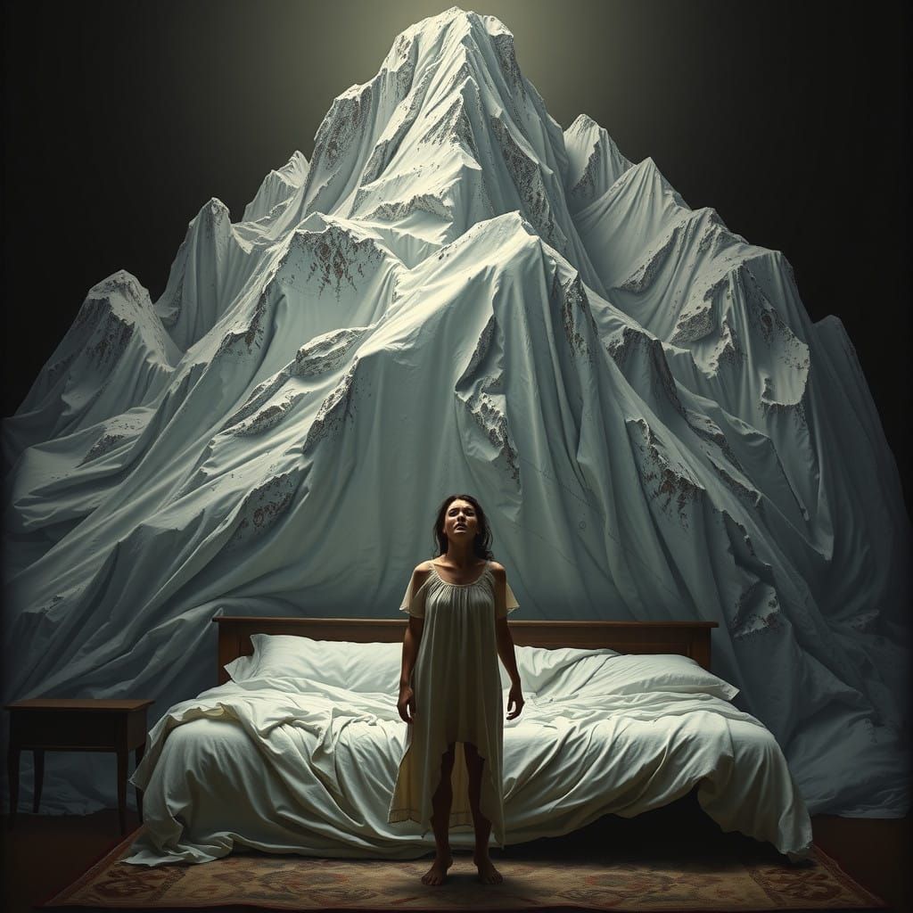 A Weary Woman Faces Her Sleepless Mountain