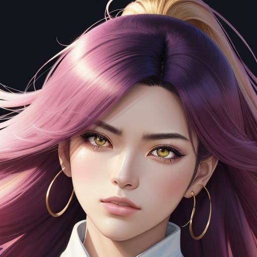 Vibrant Anime Portrait of a Confident Young Woman