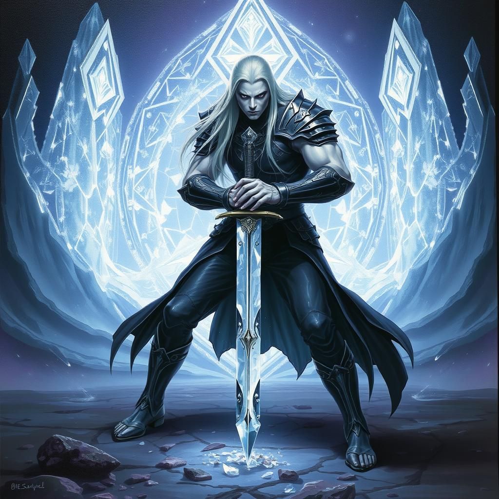 Ice Warrior Stabs Crystal Sword in Diamond World