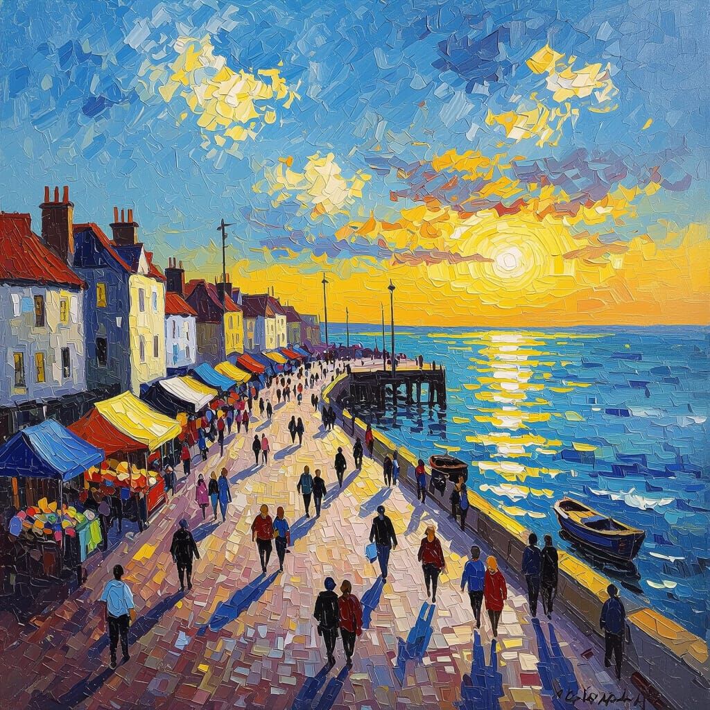 English Pier in Summer: Van Gogh Style Oil Painting