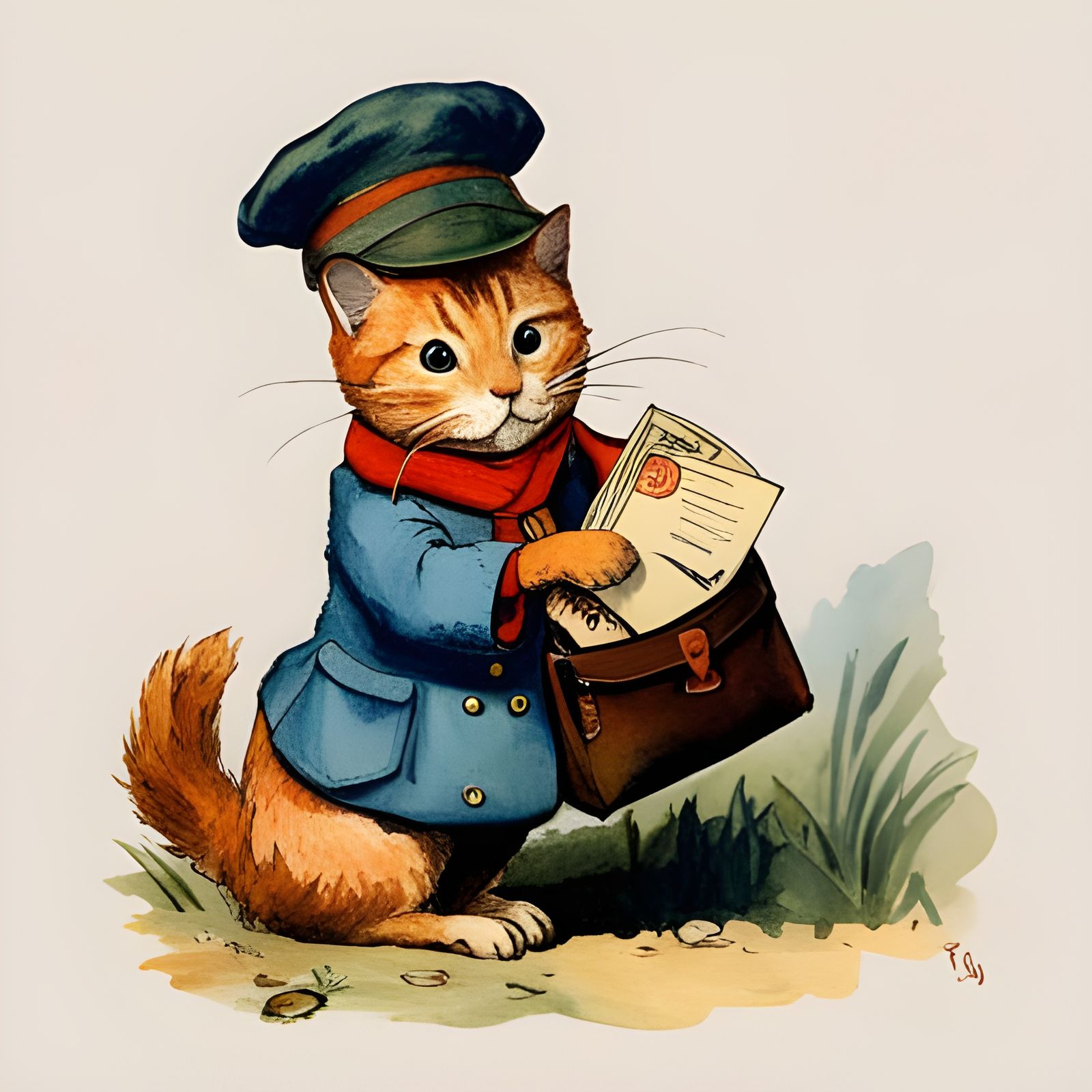 Whimsical Cat Postman Painting