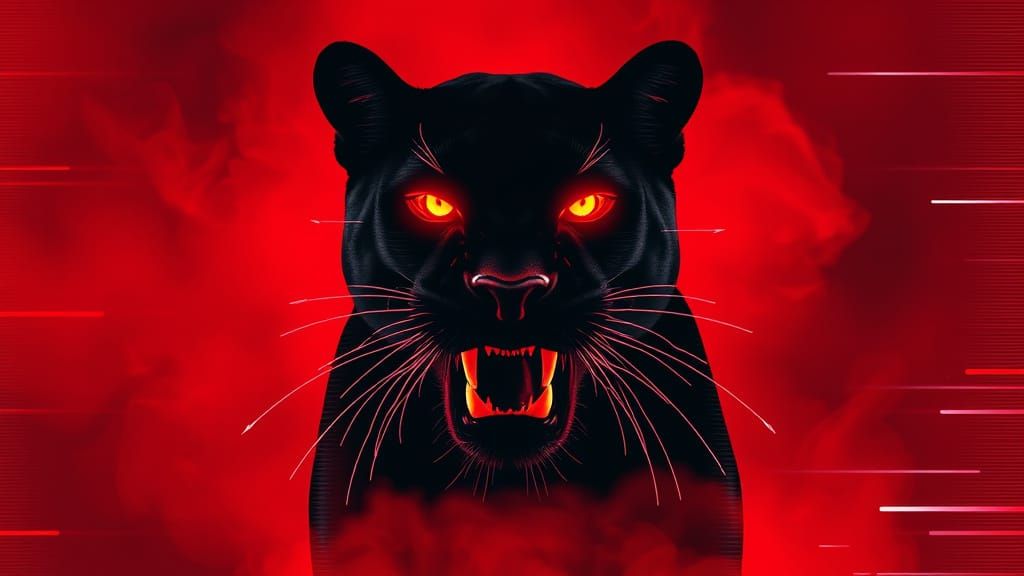 Glitch Art Panther with Glowing Red Eyes