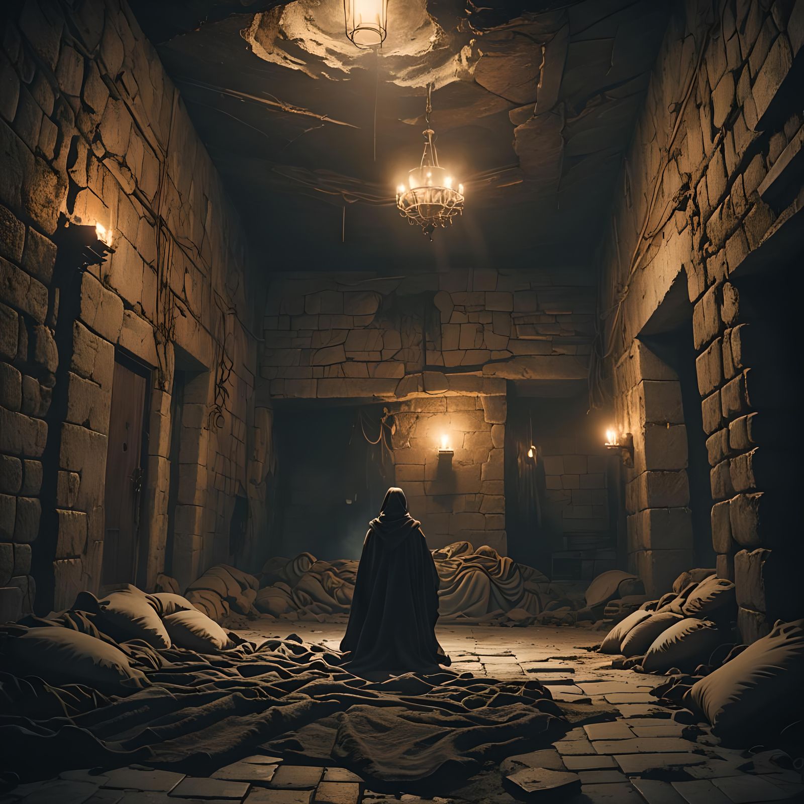 Messy Underground Hall in High Fantasy Style