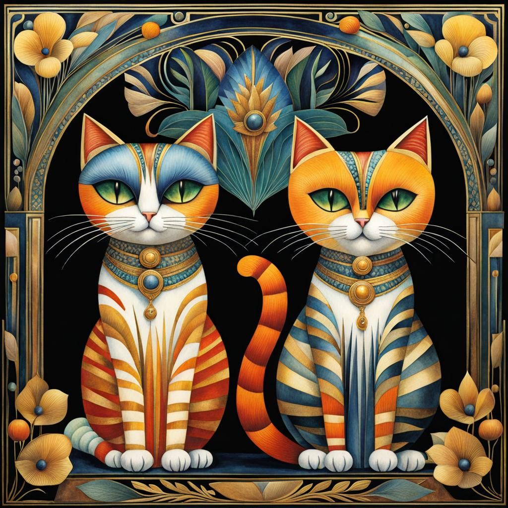 Art Deco Cats: Sleek Glamour in 3D