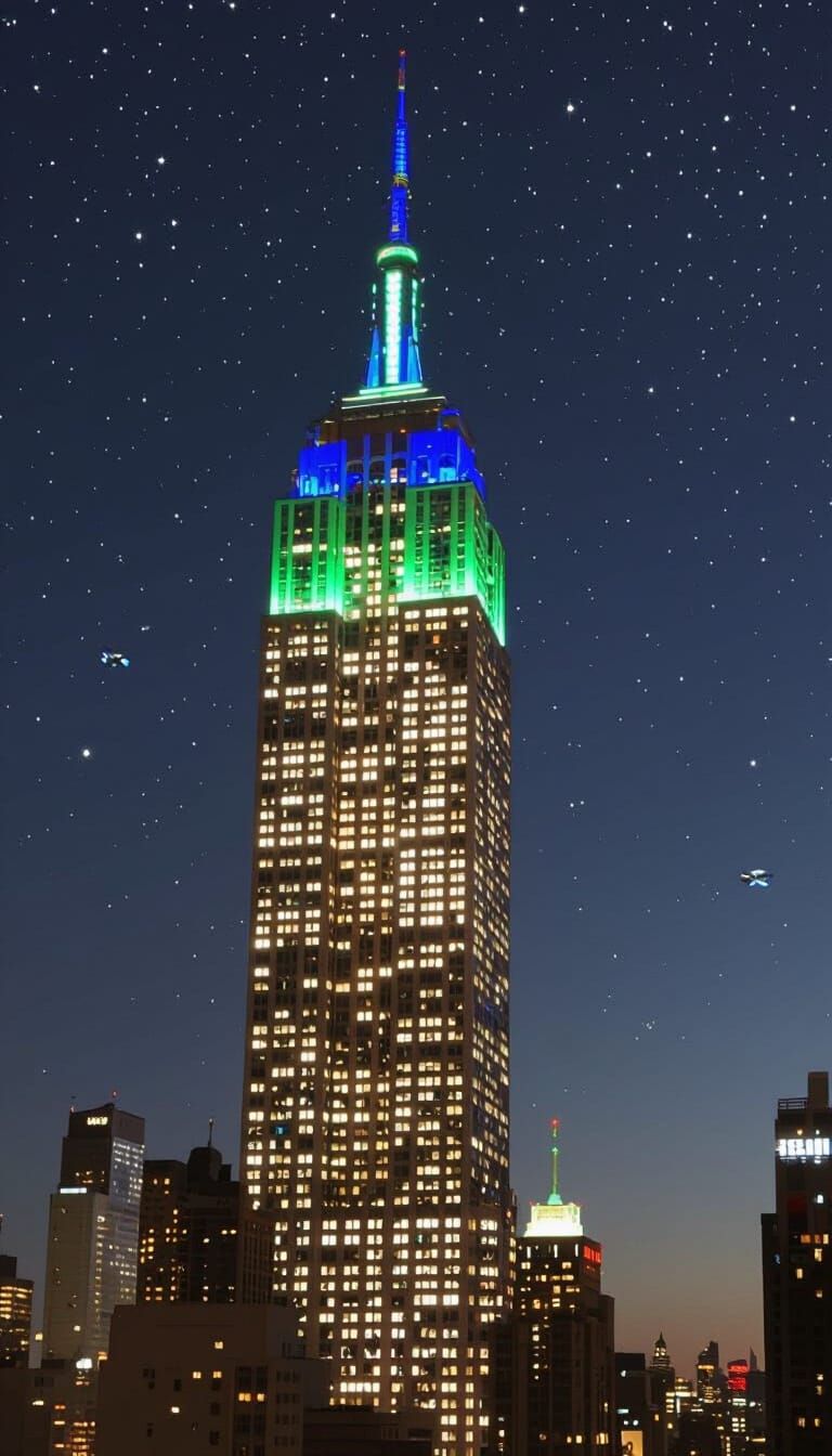 Spaceships Descending into Futuristic Metropolis in Cinemati...