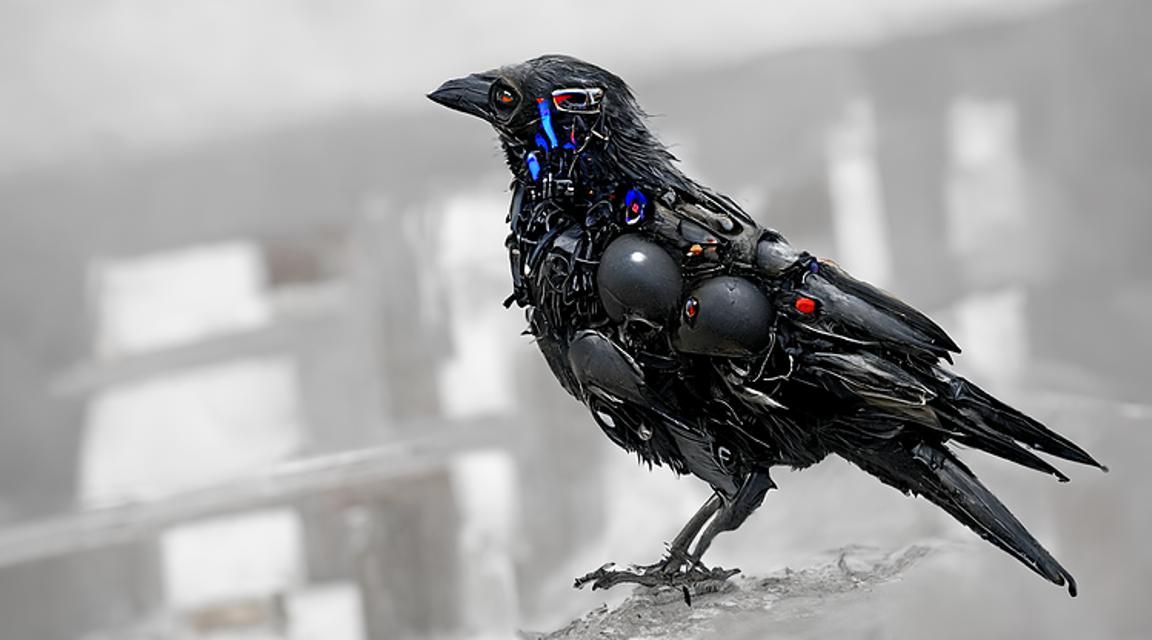 Cybernetically Enhanced Raven Concept Art in Dark Surrealist...