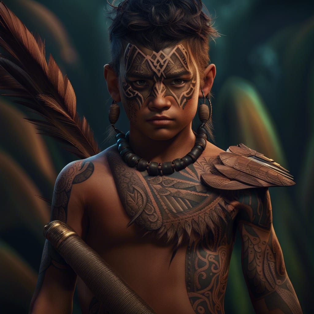 Polynesian Warrior with Tattoos, Fantasy Art
