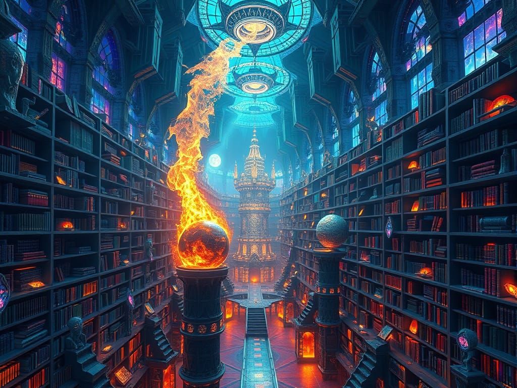 Surreal Library Arcology in Cosmic Colors