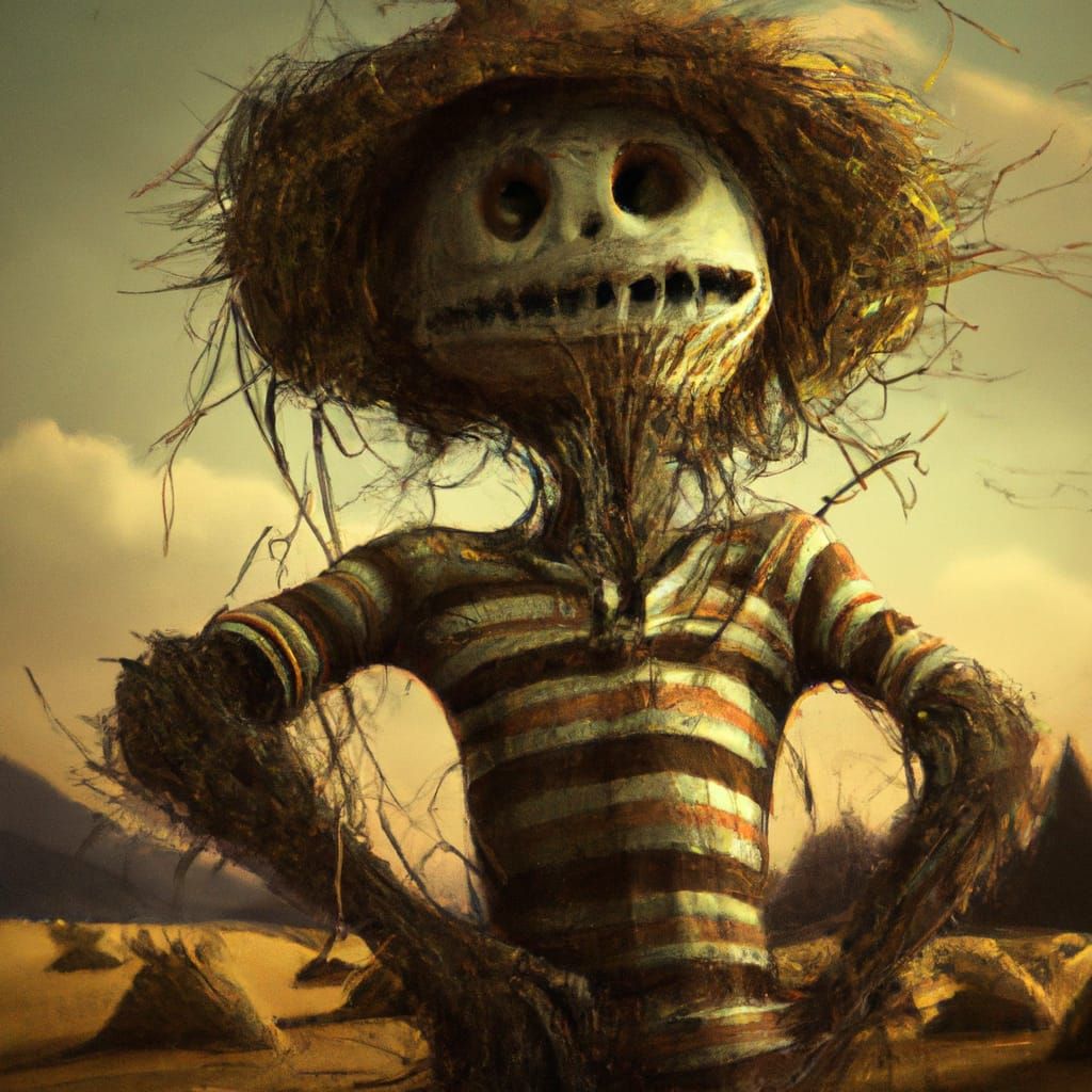 Scarecrow with Root Hands in Horror Digital Painting