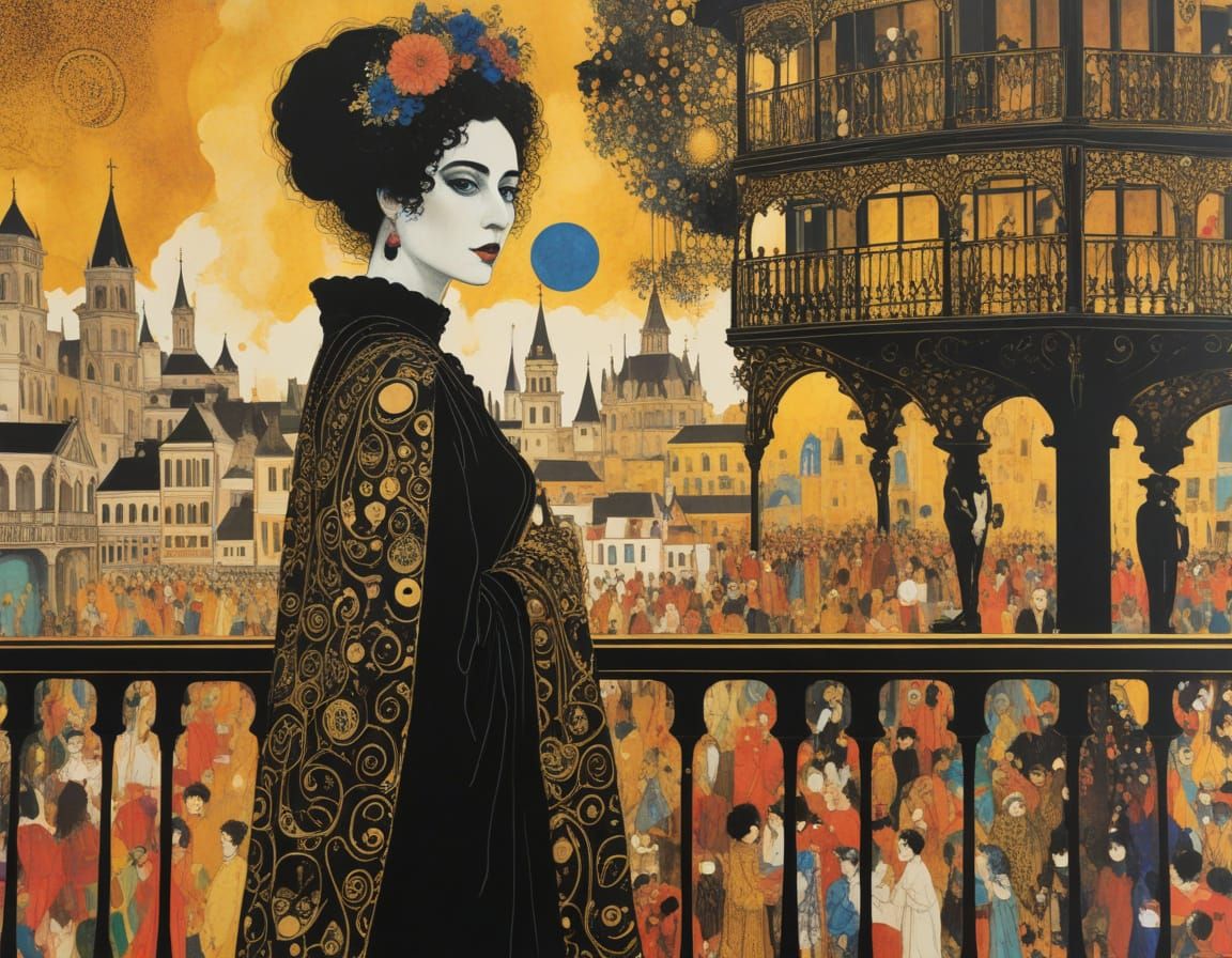 Vibrant Festival Queen in a New Orleans Balcony Scene