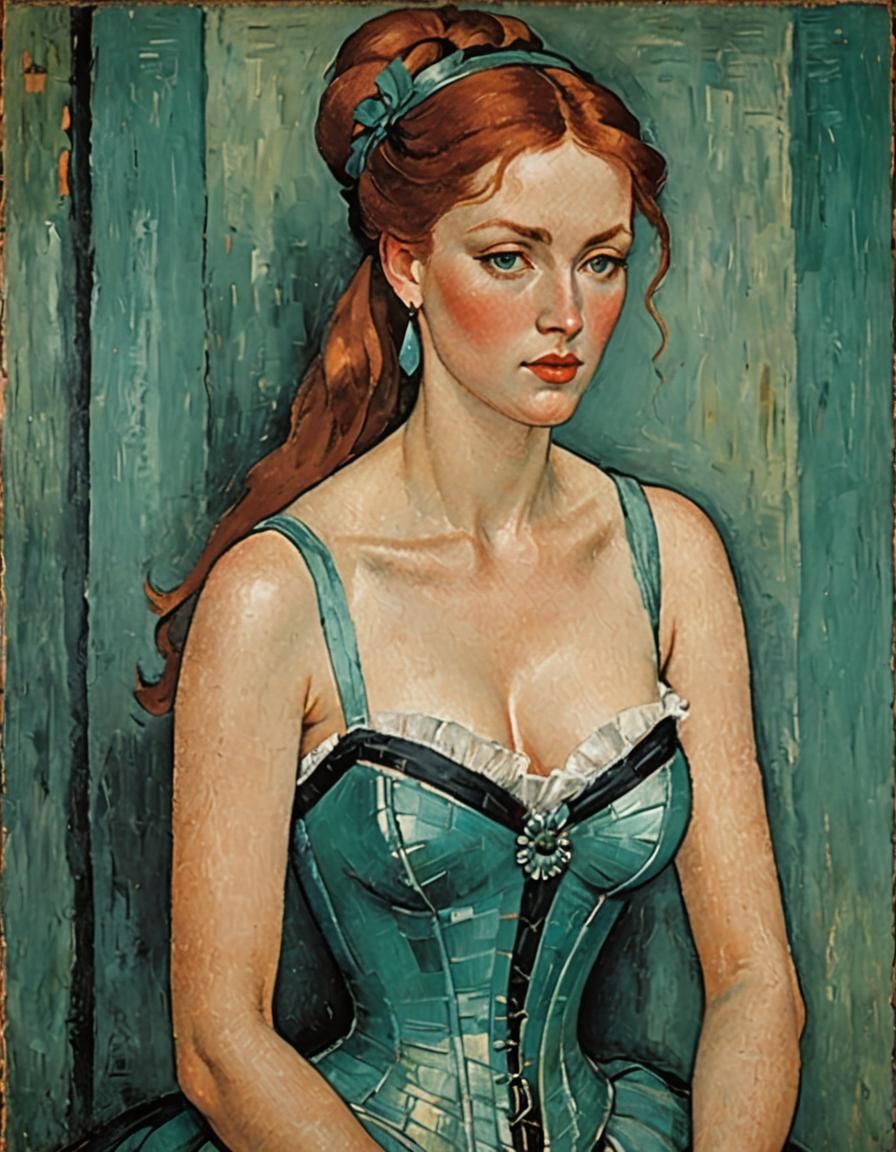 Red-Haired Woman in Corset, in Modigliani Style