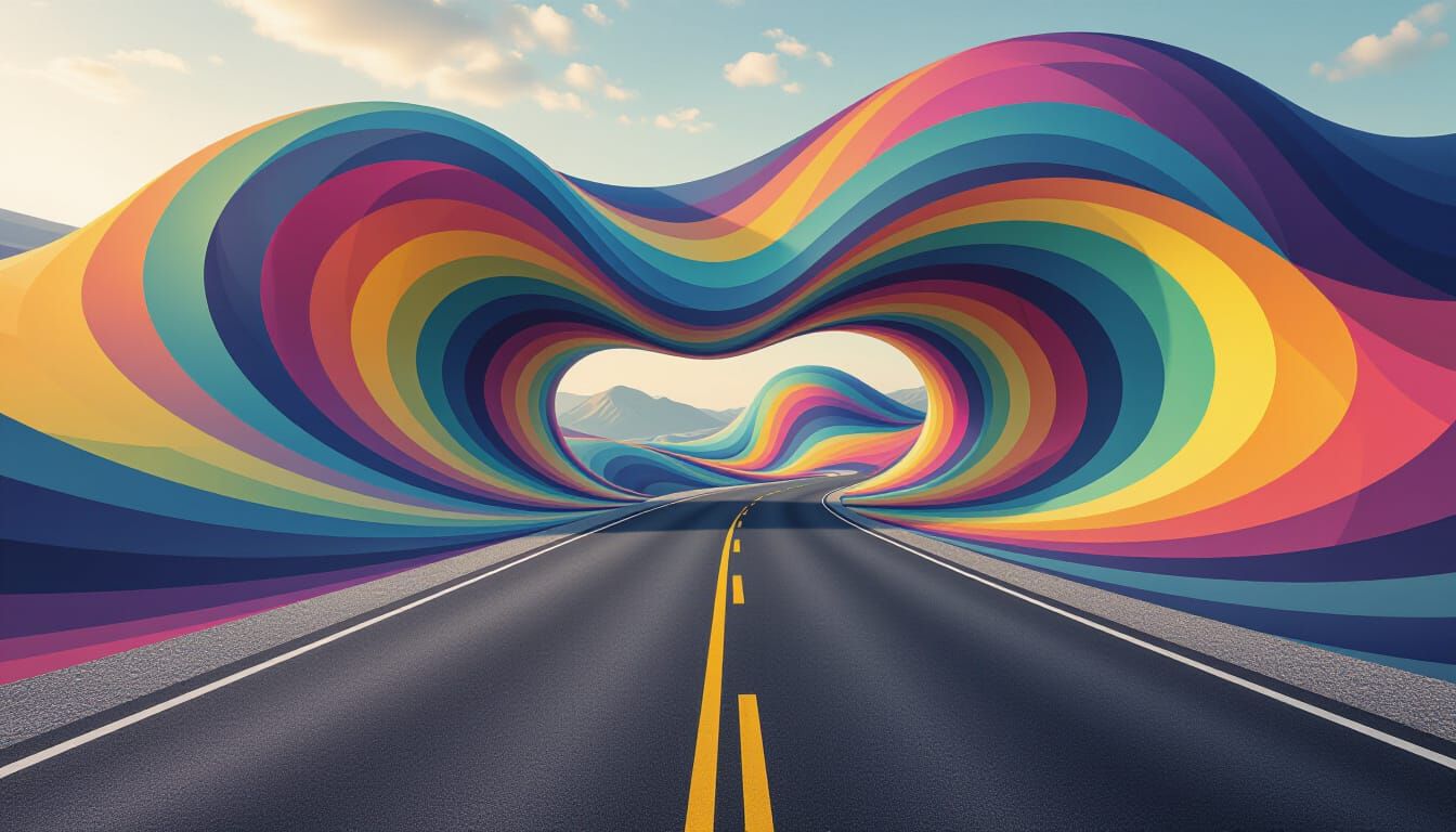Surreal Geometric Curves on Gradient Roadways