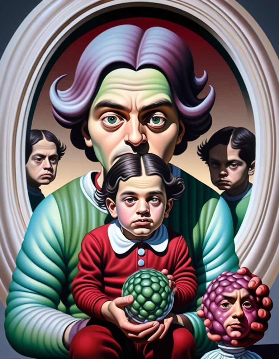 Surrealism in Vibrant Gouache: A Man's Vacant Smile